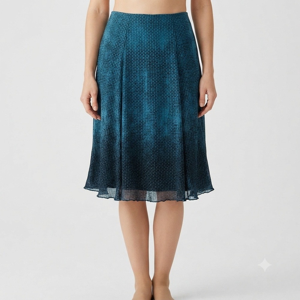 Coldwater Creek Skirt Womens 8 Small Teal Black Geometric Mesh Midi A-Line